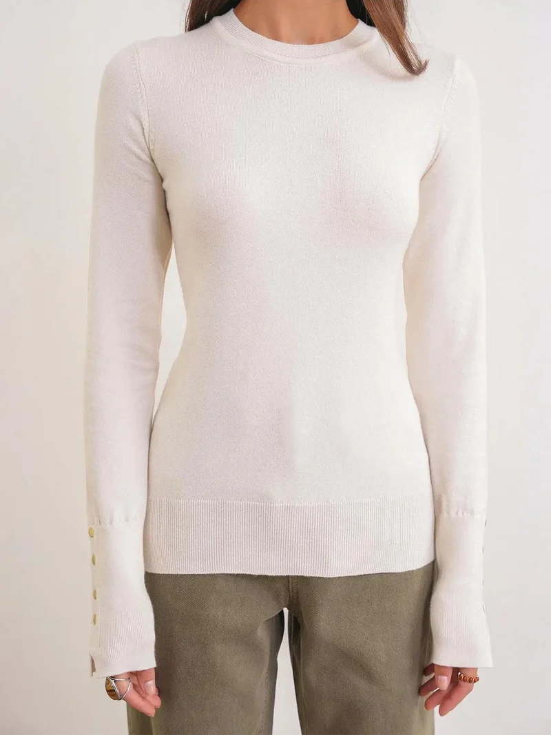 Mixray Natural Mixray Crew Neck Knit Sweater for Women | Best Price UAE