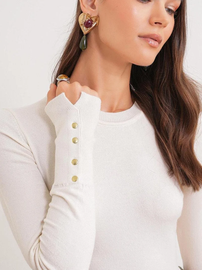 Mixray Natural Mixray Crew Neck Knit Sweater for Women | Best Price UAE