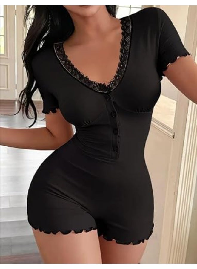Women's home jumpsuit with V-neck and short sleeves - soft and comfortable material - suitable for everyday use at home (Code 7541) - Image 2