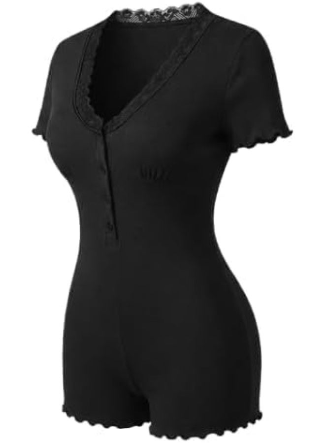 Women's home jumpsuit with V-neck and short sleeves - soft and comfortable material - suitable for everyday use at home (Code 7541) - Image 3