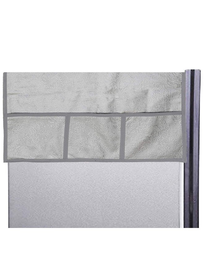 Kuber Industries Floral Print Fridge Cover With Side Pockets|Fridge Top Cover|Refrigerator Cover|Washable Cotton Material|6 Utility Pockets (Gold) - Image 3