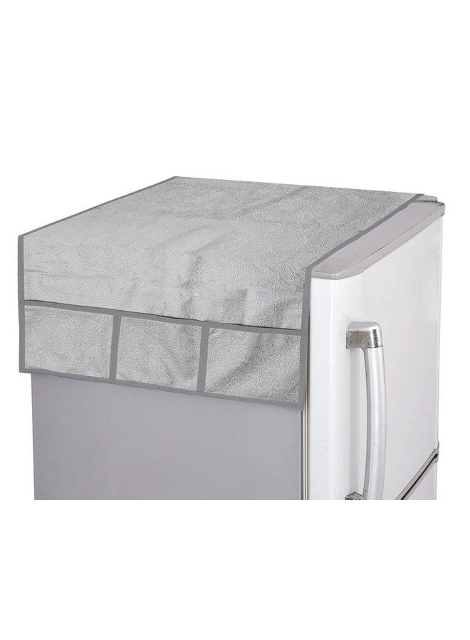 Kuber Industries Floral Print Fridge Cover With Side Pockets|Fridge Top Cover|Refrigerator Cover|Washable Cotton Material|6 Utility Pockets (Gold) - Image 1