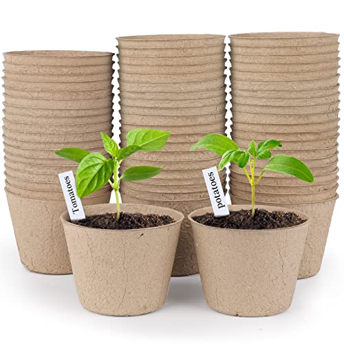 homenote Peat Pots 60 Pcs 4 Inch Seed Starting Pots with Drainage Holes Round Nursery Plants Pots with Bonus 20 Plant Labels
