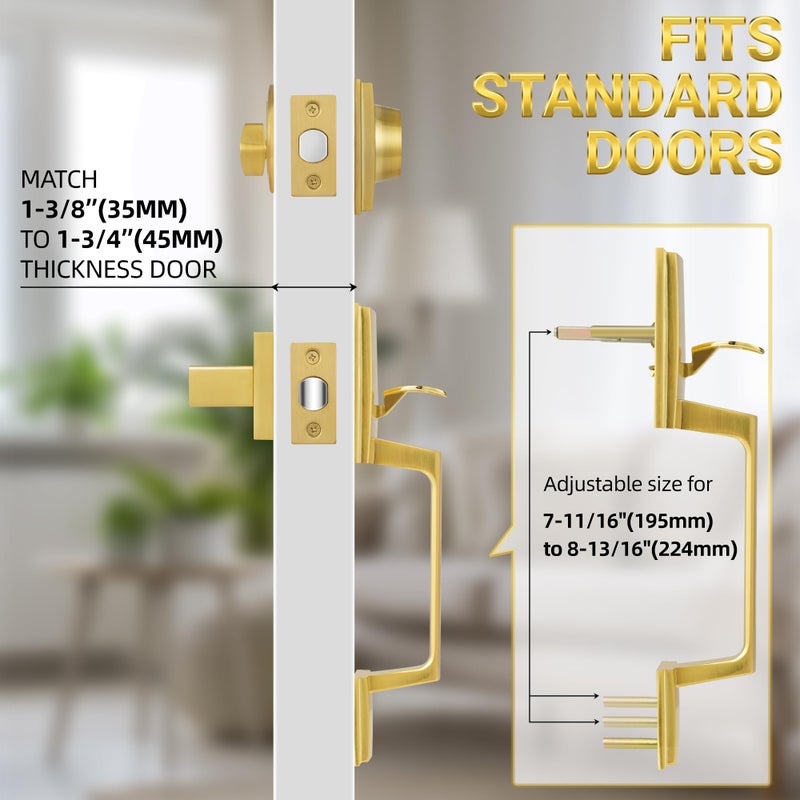 Azdele Front Door Handle And Deadbolt Set  Front Door Lock Set  Exterior Door Lock Set  Front Door Handle With Single Cylinder Deadbolt For Exterior Door  Reversible For Right&Left(Gold Modern) - Image 2