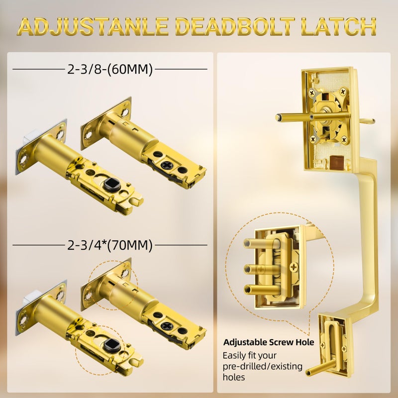 Azdele Front Door Handle And Deadbolt Set  Front Door Lock Set  Exterior Door Lock Set  Front Door Handle With Single Cylinder Deadbolt For Exterior Door  Reversible For Right&Left(Gold Modern) - Image 4