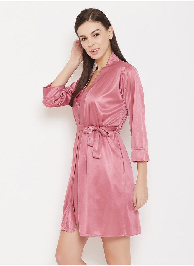 Clovia Lace Insert Slip Dress & Robe Set by Styli  - Image 3