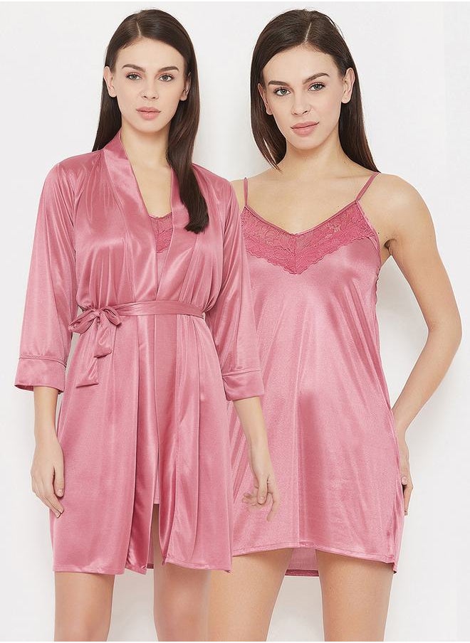 Clovia Lace Insert Slip Dress & Robe Set by Styli  - Image 2