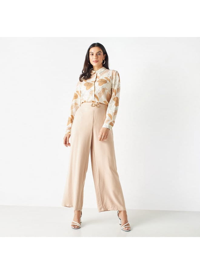 Iconic Iconic Buckle Detail Wide Leg Pants with Zip Closure and Pockets  - Image 2
