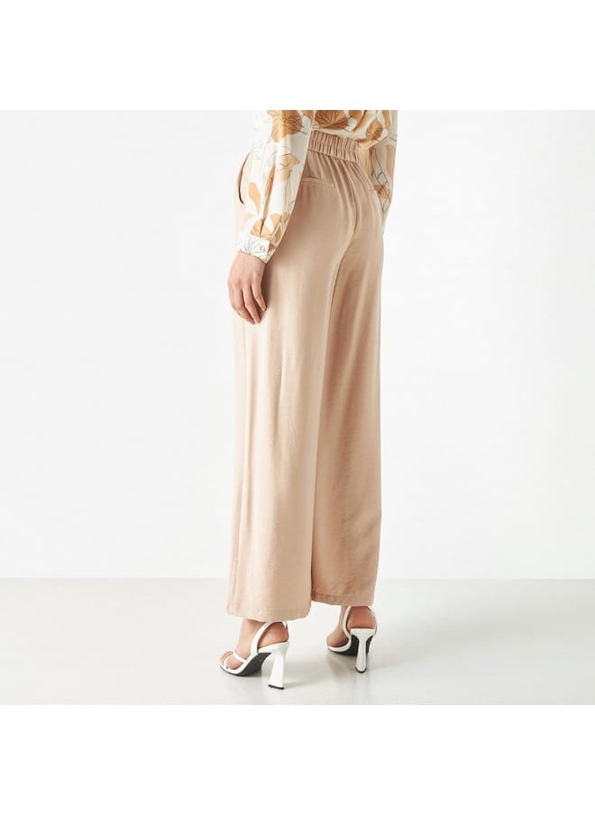 Iconic Iconic Buckle Detail Wide Leg Pants with Zip Closure and Pockets  - Image 3