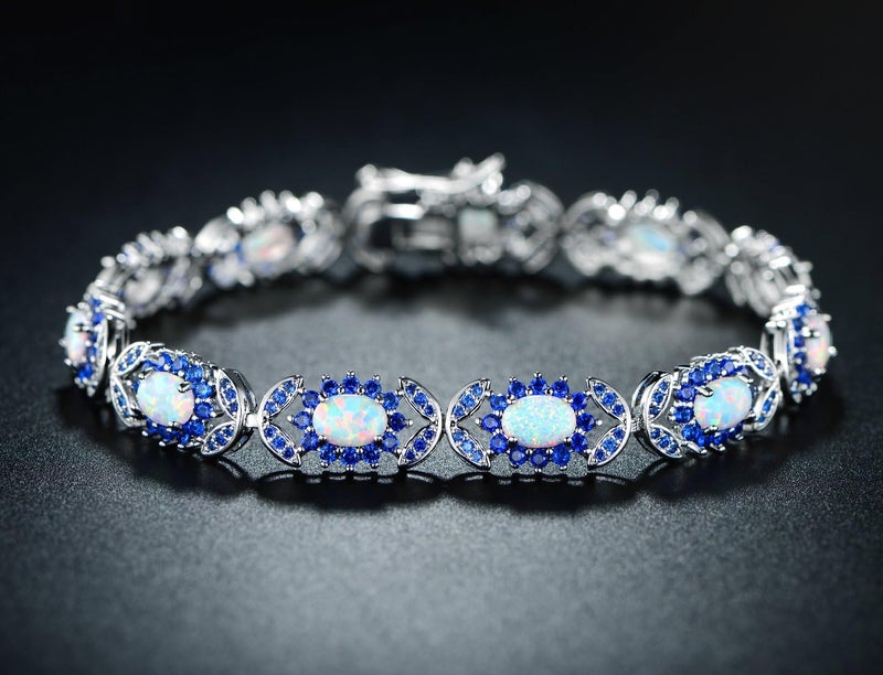 Barzel 18K White Gold or Rose Gold Plated Created Opal Tennis Bracelet - Image 2