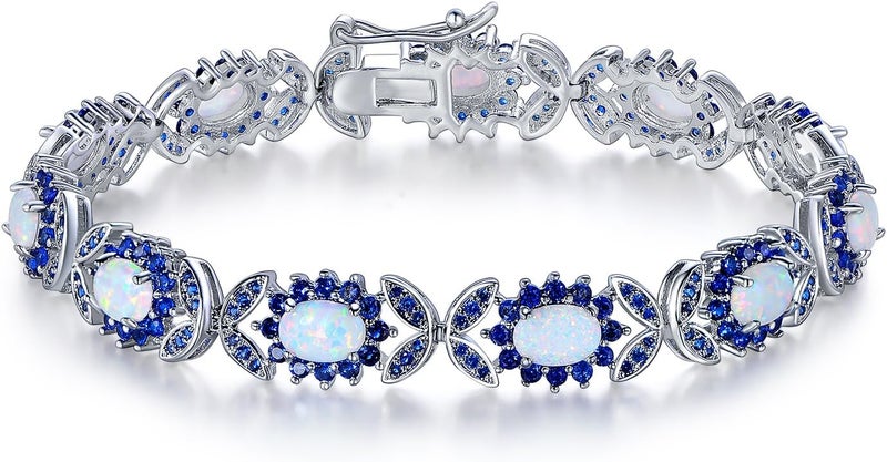 Barzel 18K White Gold or Rose Gold Plated Created Opal Tennis Bracelet - Image 1