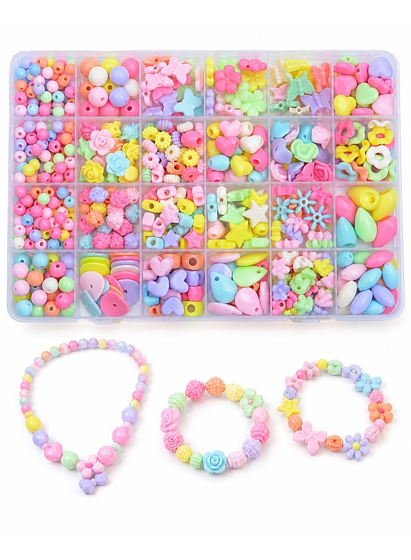 Capstro 24 Grid Acrylic Beads Jewelry Making Kit Light Candy – DIY Bead Box with Soft Pastel Candy Colors, Charms & Elastic Strings – Creative Bracelet Craft Kit Gift for Kids Age 4–10 - Image 1