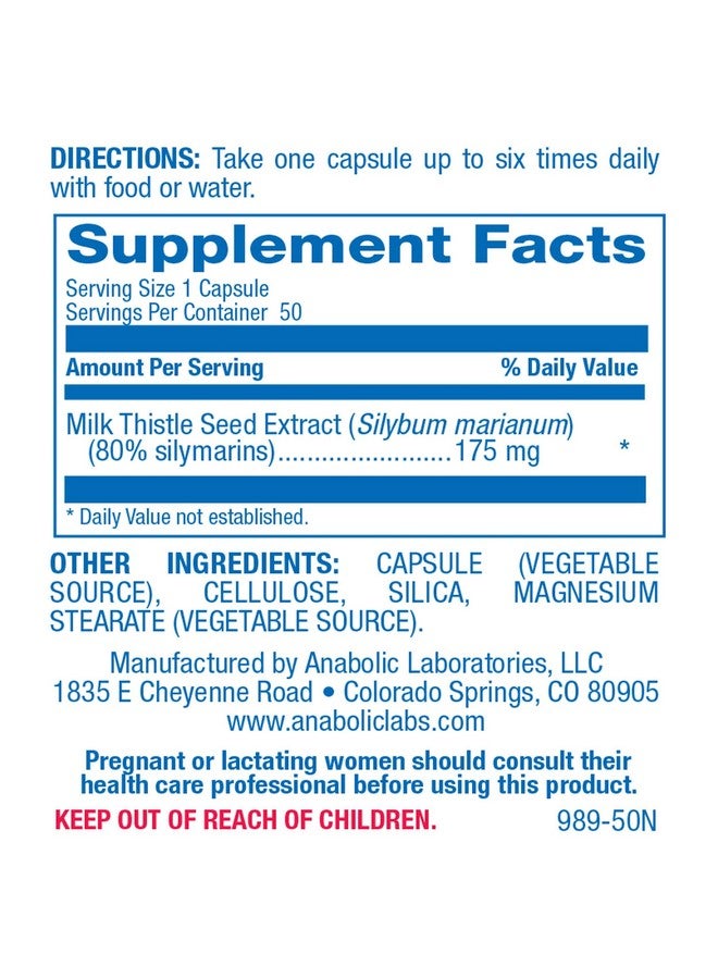 Anabolic Laboratories Silymarin Milk Thistle Extract Capsules - Clinical Milk Thistle Liver Supplements for Women & Men with Standardized 80% Silymarin for Liver Cleanse Detox Support - Vegan Made in The USA - 50 Servings - Image 2