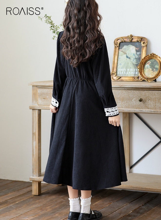 رويس فستان بناتي رجعي بياقة من الدانتيل، فستان أميرة أنيق وأنيق للبنات، فستان بأكمام طويلة وأزرار، مناسب للارتداء اليومي أو أي مناسبة - Image 5