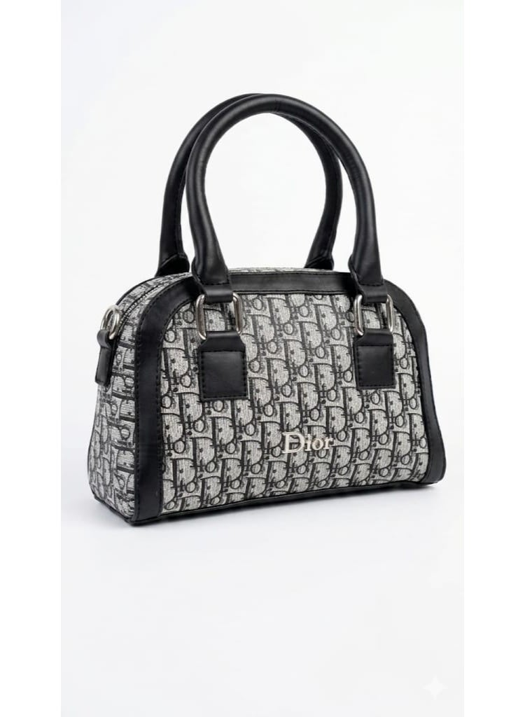 Oblique Mini Boston Bag in Grey and Black