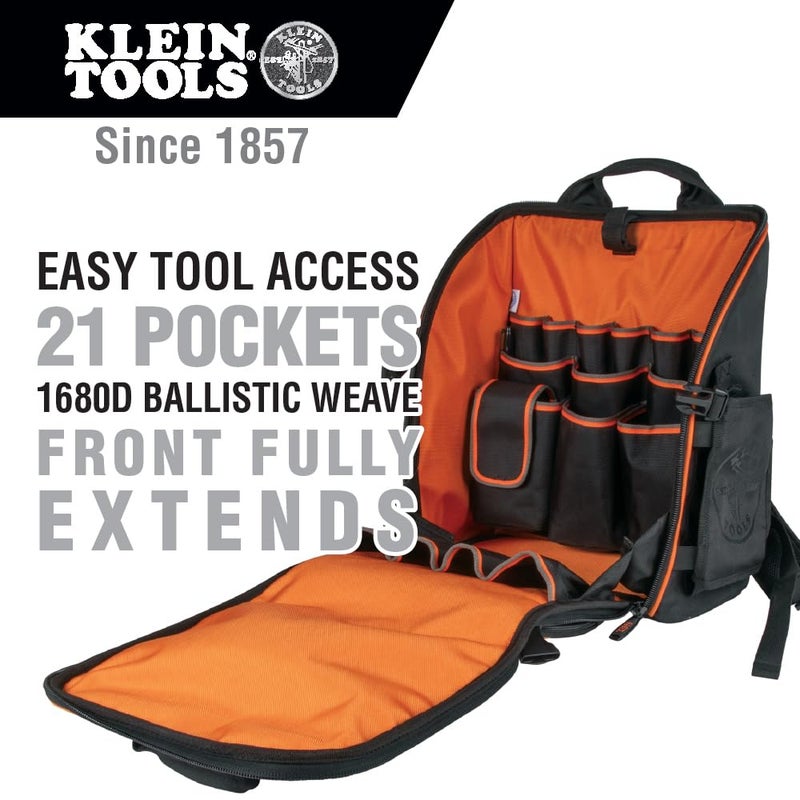 Klein Tools 80062 Backpack Tool Kit with Tradesman Pro 21-Pocket Backpack, Insulated Tumbler and Leather Key-Chain, 3-Piece - Image 2