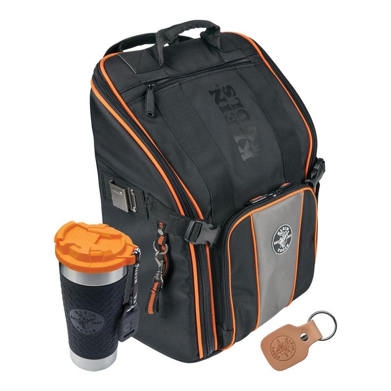 Klein Tools 80062 Backpack Tool Kit with Tradesman Pro 21-Pocket Backpack, Insulated Tumbler and Leather Key-Chain, 3-Piece - Image 1