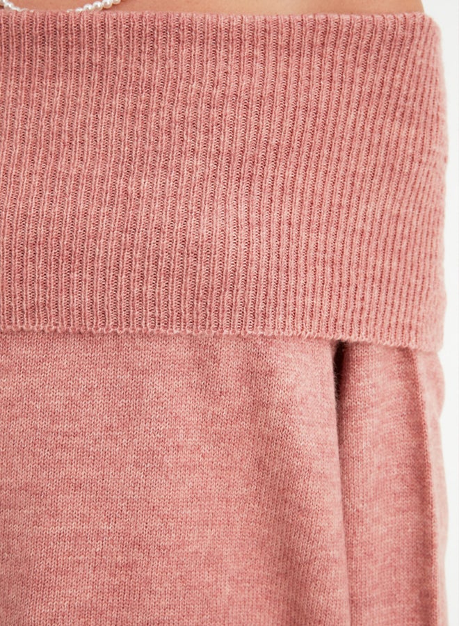 trendyol Pale Pink Soft Textured Carmen Collar Knitwear Sweater - Image 4