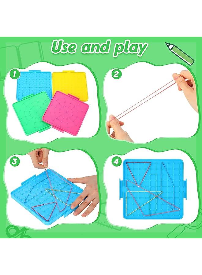إيروريكس لوحة هندسية تعليمية رياضية رسومية ذات وجهين مكونة من مجموعة مكعبات هندسية مع أشرطة مطاطية وأدوات تعليمية للهندسة مكونة من 12 قطعة - Image 2