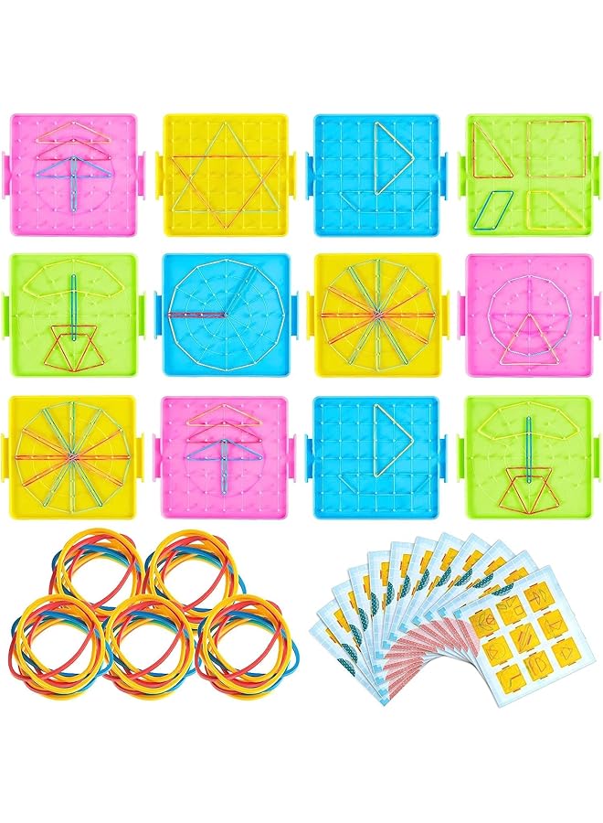 إيروريكس لوحة هندسية تعليمية رياضية رسومية ذات وجهين مكونة من مجموعة مكعبات هندسية مع أشرطة مطاطية وأدوات تعليمية للهندسة مكونة من 12 قطعة - Image 1