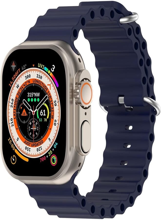 BGM - BGM Ocean Silicone Band Compatible With Apple Watch Band 38/40/41mm | 42/44/45/49mm Men Women Replacement Strap for iWatch SE & Ultra Series 8 7 6 5 4 3 2 1, 42mm/44mm/45mm, Silicone - Image 1