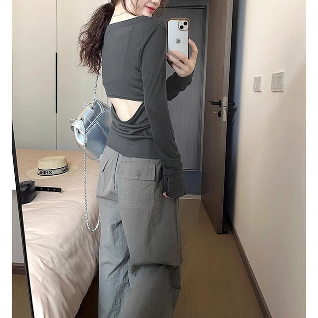 Design sense niche long sleeve sun protection T-shirt womens summer slim fit slimming hot girl Ice Silk early autumn thin blouse top Gray