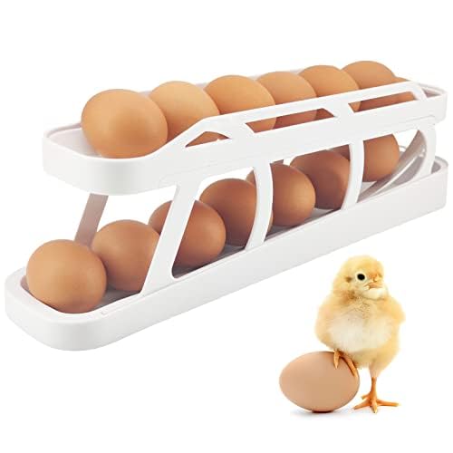 AVMPHD Egg Holder for Refrigerator 2 Tier Automatically Rolling Egg Storage Container AntiSlip Bottom Household Egg Holder for Fridge SpaceSaving Egg Tray for Refrigerator Countertop Cabinet - Image 1