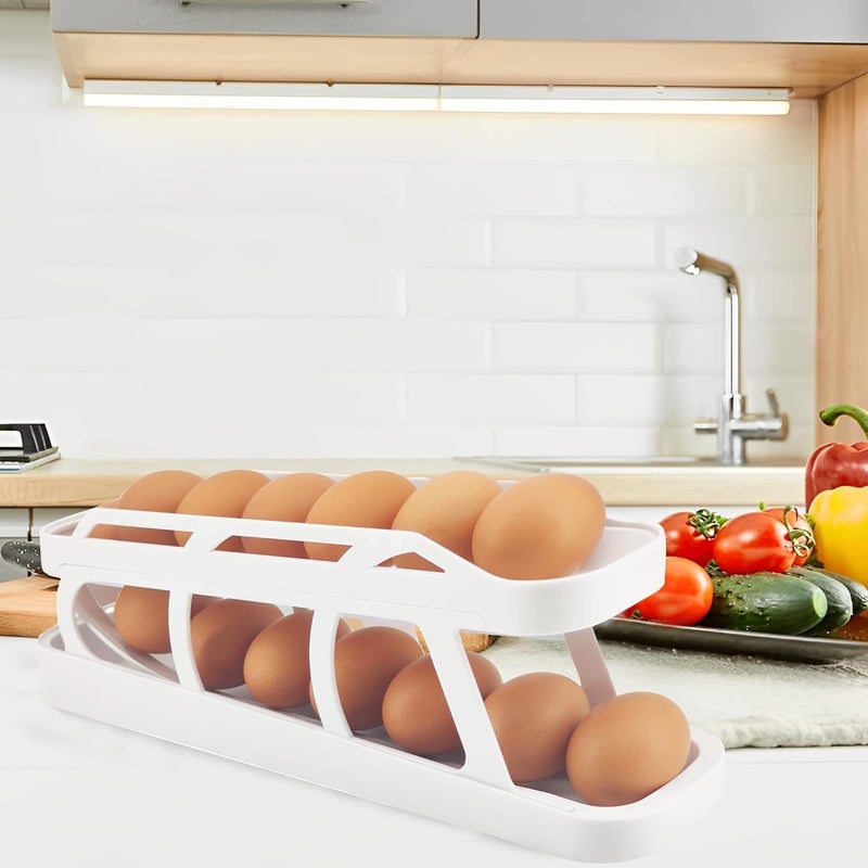 AVMPHD Egg Holder for Refrigerator 2 Tier Automatically Rolling Egg Storage Container AntiSlip Bottom Household Egg Holder for Fridge SpaceSaving Egg Tray for Refrigerator Countertop Cabinet - Image 3