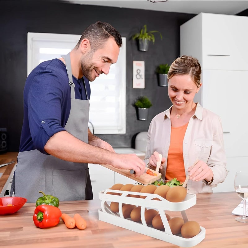 AVMPHD Egg Holder for Refrigerator 2 Tier Automatically Rolling Egg Storage Container AntiSlip Bottom Household Egg Holder for Fridge SpaceSaving Egg Tray for Refrigerator Countertop Cabinet - Image 4
