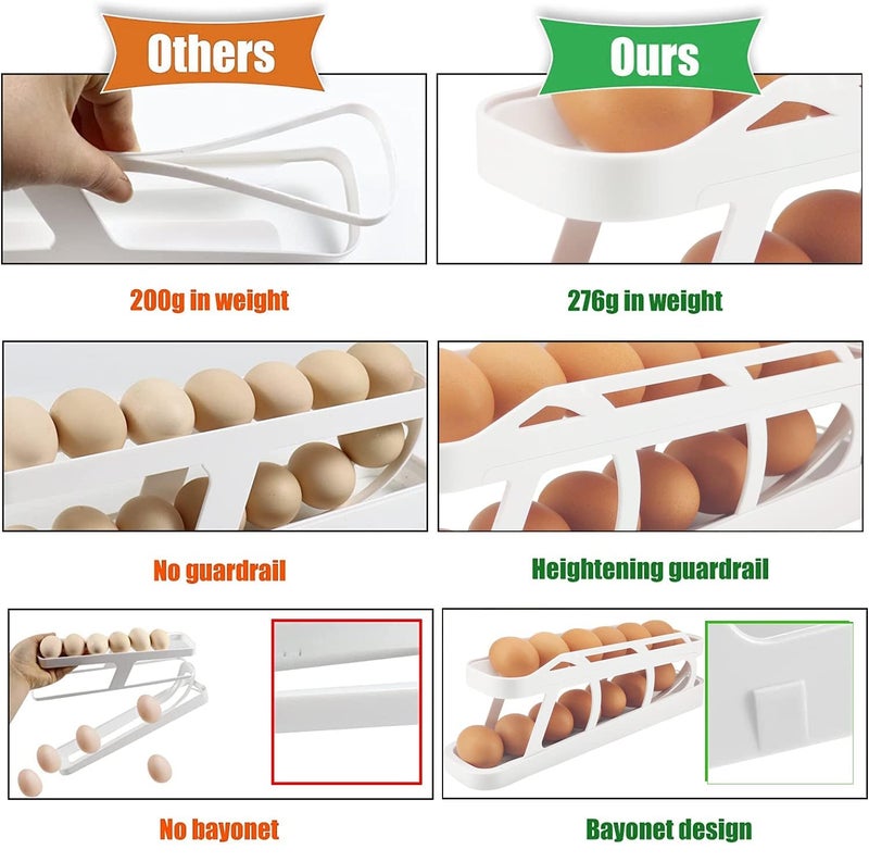AVMPHD Egg Holder for Refrigerator 2 Tier Automatically Rolling Egg Storage Container AntiSlip Bottom Household Egg Holder for Fridge SpaceSaving Egg Tray for Refrigerator Countertop Cabinet - Image 5