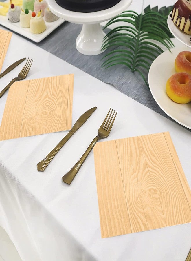 HSPAIDYP 175Pcs WoodGrain Party Supplies Camping Wood Slice Set 9"&7" WoodGrain Paper Plates Napkins Cup Knives Forks Spoons for CampFire Camping Woodland Animal Baby Shower Birthday Party Decor Serve25 - Image 5