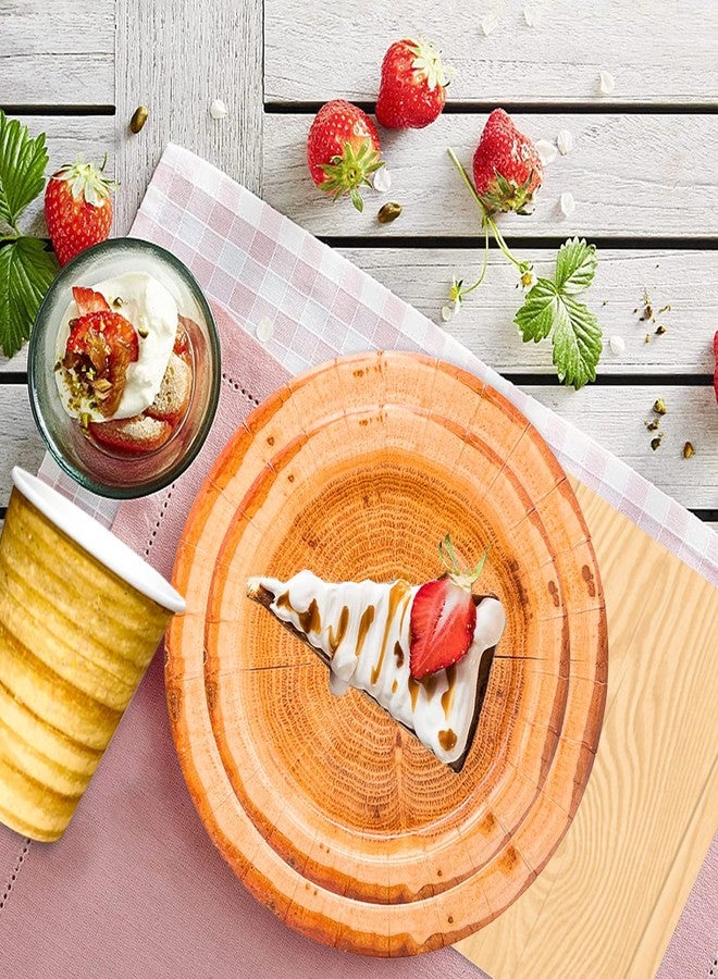 HSPAIDYP 175Pcs WoodGrain Party Supplies Camping Wood Slice Set 9"&7" WoodGrain Paper Plates Napkins Cup Knives Forks Spoons for CampFire Camping Woodland Animal Baby Shower Birthday Party Decor Serve25 - Image 2