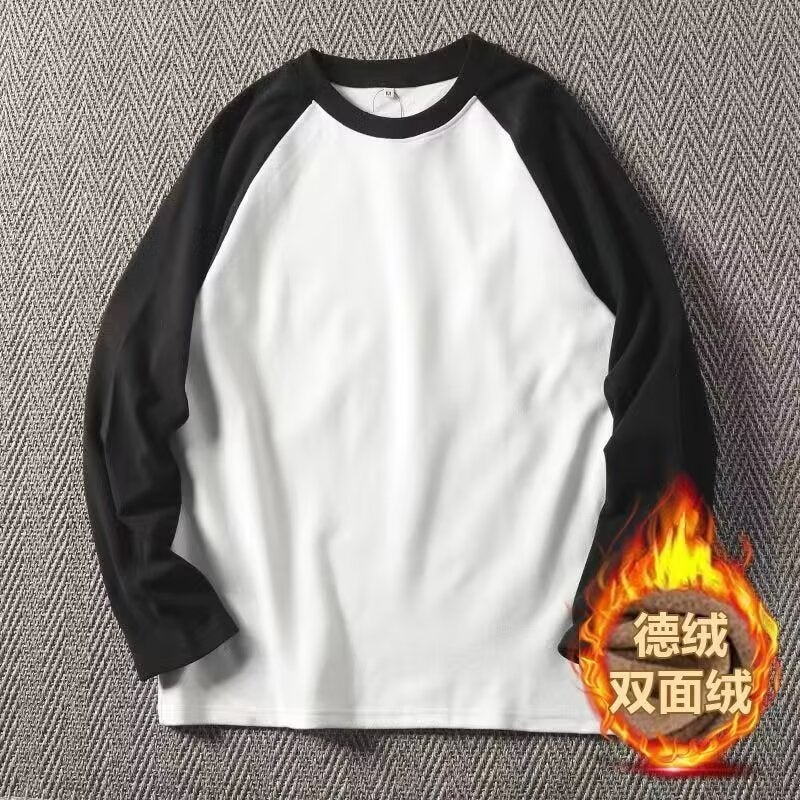 Youth Thermostatic Double-Sided Velvet Men'S T-Shirt Raglan Sleeve Long Sleeve Base Shirt Warm Men'S Color Matching Top - Image 2