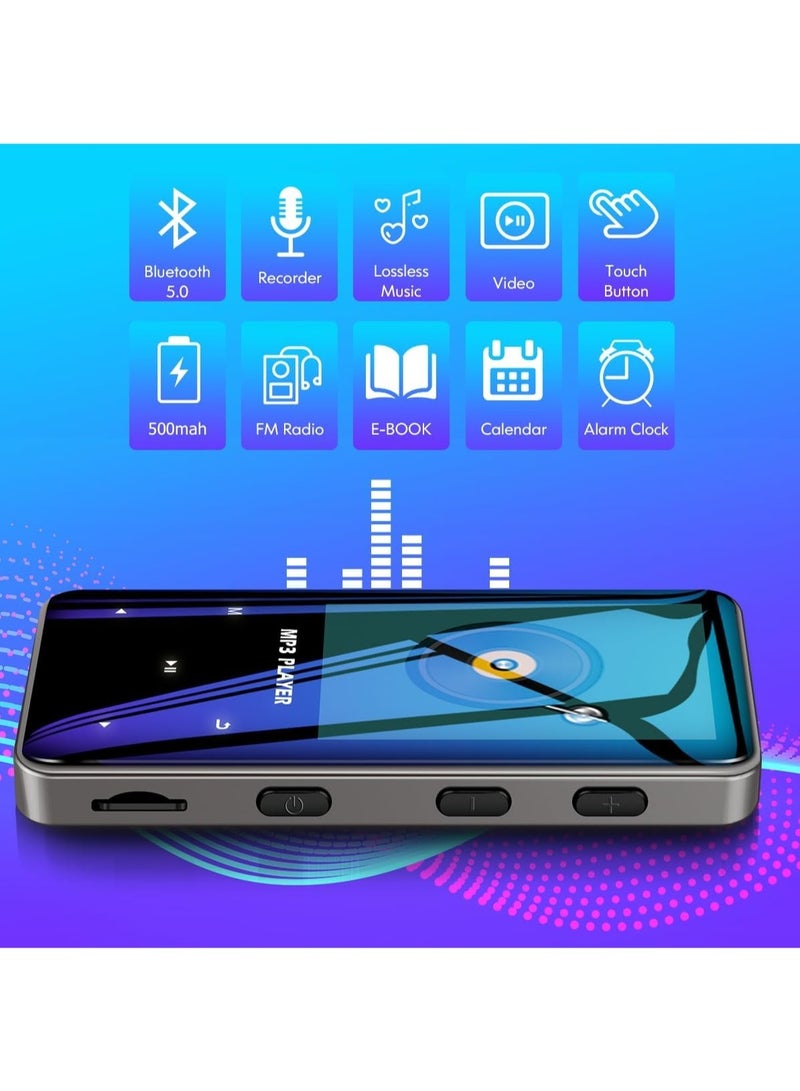LAESO 96GB Mp3 Player with Bluetooth 5.0 Music Player Voice Recorder Portable Digital Lossless Music MP3 MP4 Player for Kids with FM Radio HD Speaker for Sports Running Super Light Metal Shell Touch Buttons - Image 4