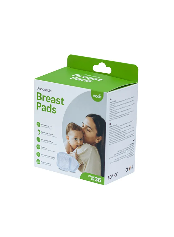 Moon Disposable Bamboo Maternity And Nursing Breast Pads Nipple Covers For Breast Feeding Moms - Pack Of 36