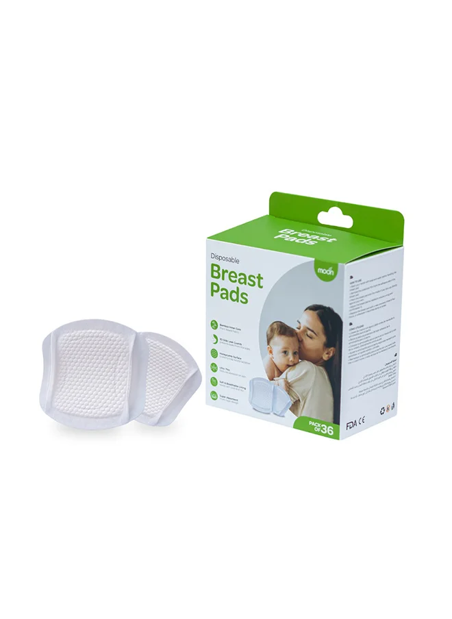 Moon Disposable Bamboo Maternity And Nursing Breast Pads Nipple Covers For Breast Feeding Moms - Pack Of 36