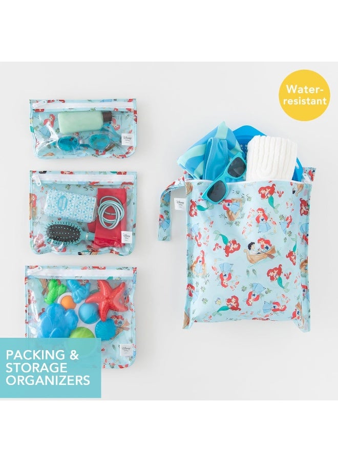 Bumkins - Waterproof Wet Bag  Clear Travel Bags - For Beach, Baby, Travel, Swim Suit, Cloth Diapers, Pump Parts, Pool, Gym, Toiletries - Reusable  Easy to Clean - Disney Ariel - 4 Pack - Image 2