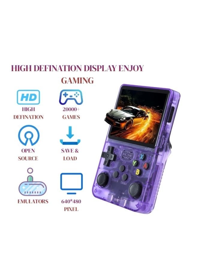 R36S Retro Handheld Game Console (64GB, 20,000+ Games) - 3.5" IPS HD Screen Portable Emulator for PSP, PS1, N64 | Mini Retro Video Console | Dual 3D Joysticks | Purple Gaming Console Gift - Image 2