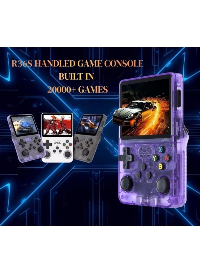 R36S Retro Handheld Game Console (64GB, 20,000+ Games) - 3.5" IPS HD Screen Portable Emulator for PSP, PS1, N64 | Mini Retro Video Console | Dual 3D Joysticks | Purple Gaming Console Gift - Image 3