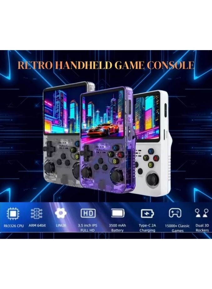 R36S Retro Handheld Game Console (64GB, 20,000+ Games) - 3.5" IPS HD Screen Portable Emulator for PSP, PS1, N64 | Mini Retro Video Console | Dual 3D Joysticks | Purple Gaming Console Gift - Image 5
