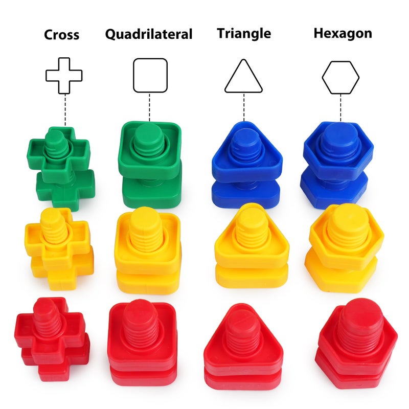 LotFancy Nuts and Bolts, 24pcs Fine Motor Skills Occupational Therapy Toys for Kids, Shapes and Colors Matching Toys, Montessori Building Construction Game with Storage Box for Baby and Toddlers - Image 3