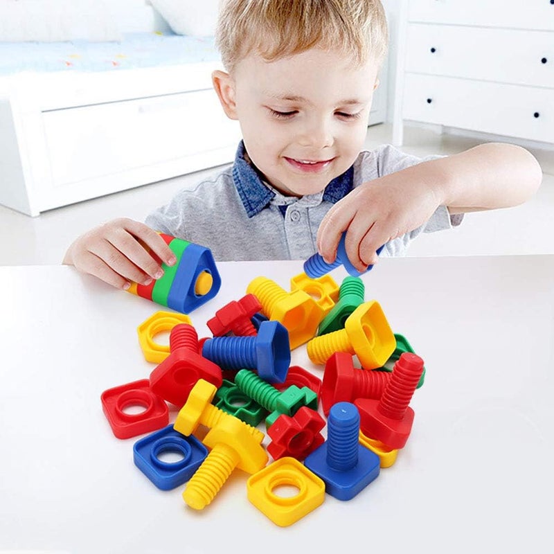 LotFancy Nuts and Bolts, 24pcs Fine Motor Skills Occupational Therapy Toys for Kids, Shapes and Colors Matching Toys, Montessori Building Construction Game with Storage Box for Baby and Toddlers - Image 5