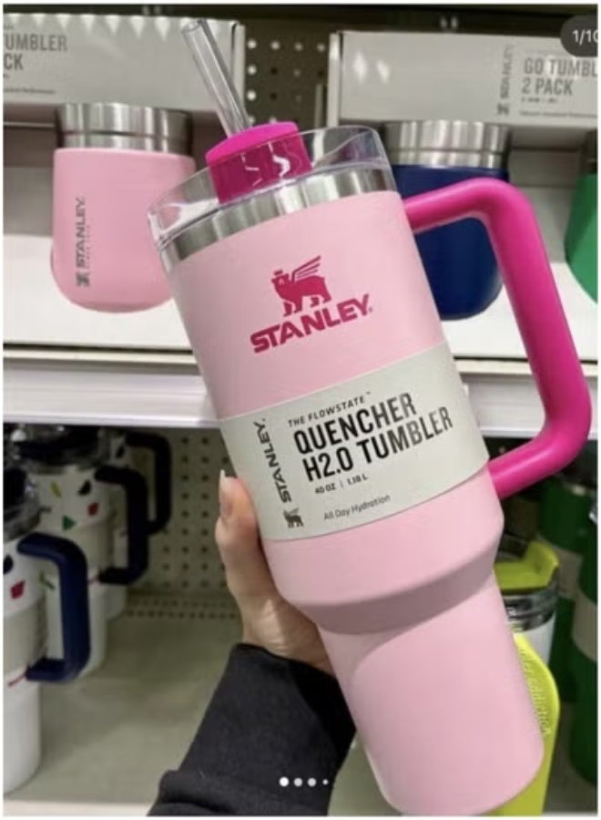 Quencher H2.0 FlowState 40oz Stainless Steel Tumbler – Large Capacity Vacuum Insulated Travel Mug with Reusable Straw & 3-Position Leak-Resistant Lid | BPA-Free, Dishwasher Safe, Car Cup Holder Compatible | Keeps Drinks Cold 40H & Hot 7H | Eco-Friendly