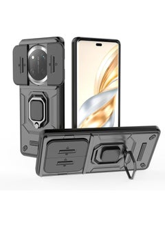 Case Compatible with Honor X9c 5G Case 360° Metal Ring Magnetic Kickstand Shell with Lens Slide Window TPU PC Armor Shockproof Protective Cover