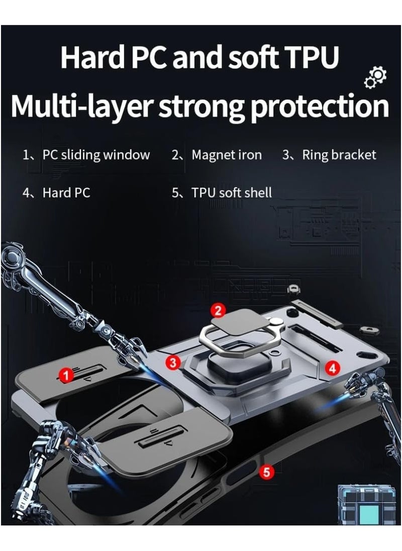 Generic - Case Compatible with Honor X9c 5G Case 360° Metal Ring Magnetic Kickstand Shell with Lens Slide Window TPU PC Armor Shockproof Protective Cover - Image 1