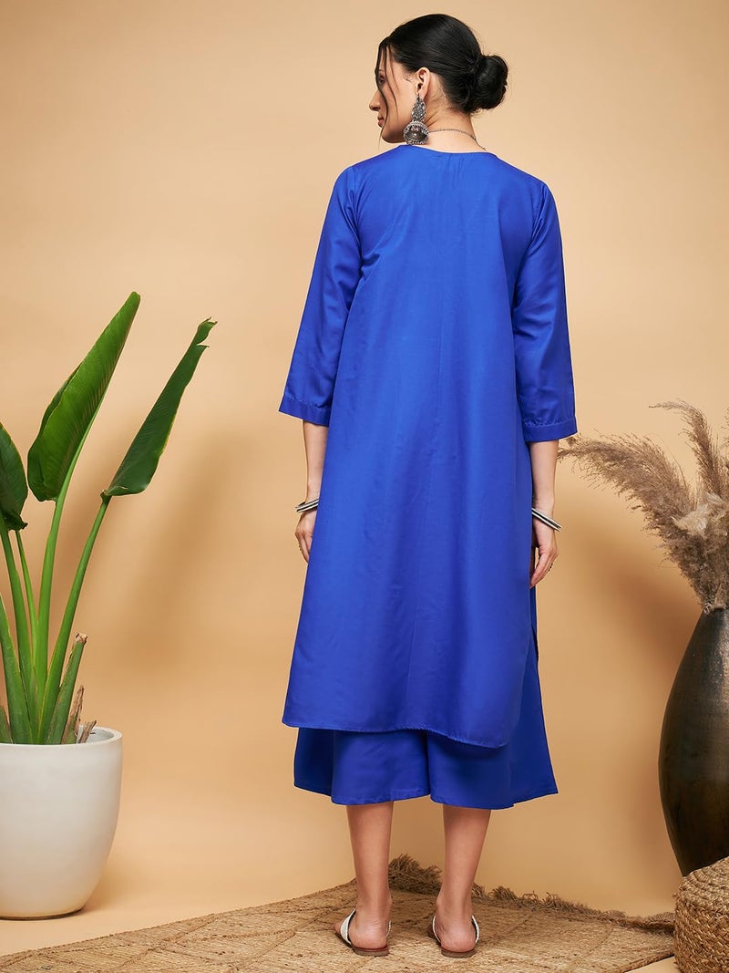 InWeave Ink Blue POPLIN Flared Kurta - Image 3