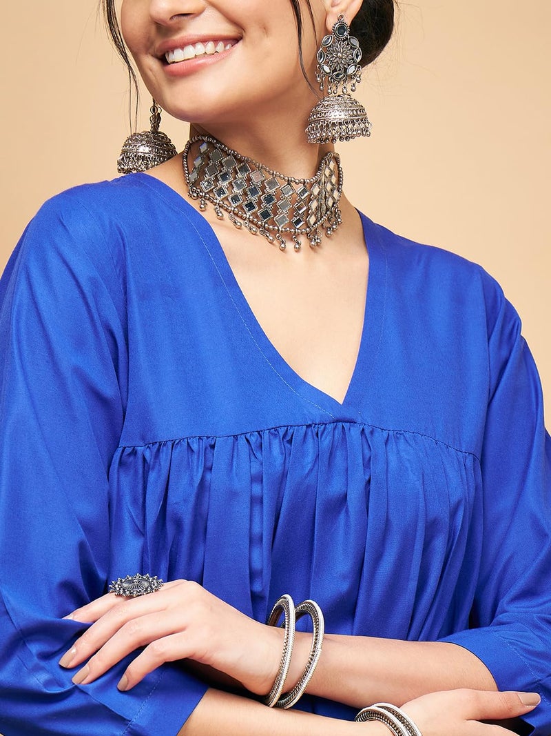 InWeave Ink Blue POPLIN Flared Kurta - Image 4