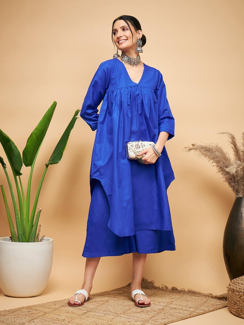 InWeave Ink Blue POPLIN Flared Kurta - Image 5