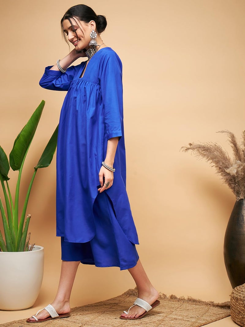 InWeave Ink Blue POPLIN Flared Kurta - Image 2