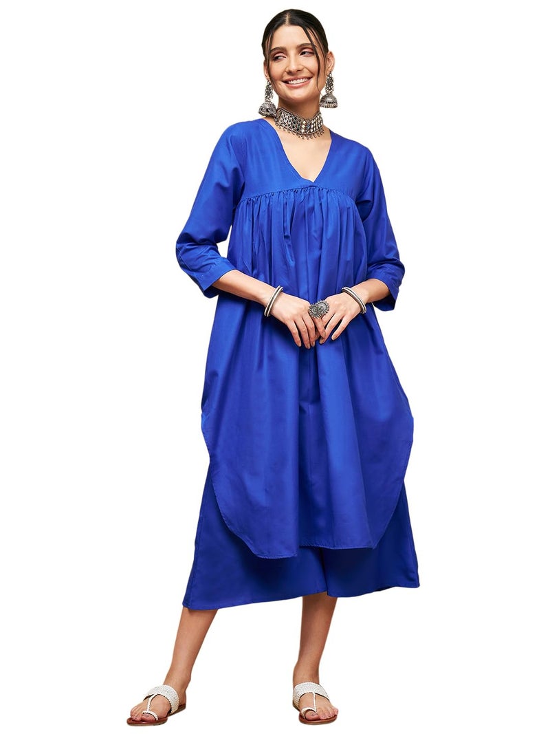 InWeave Ink Blue POPLIN Flared Kurta - Image 1